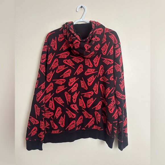 Nike Black Red Pattern Hoodie Size L Men's Pullover Athletic Sweatshirt - Picture 7 of 7